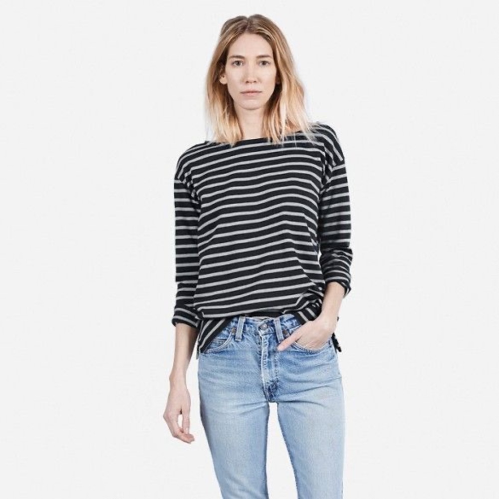 EVERLANE MODERN BRETON STRIPE BOATNECK GREY
